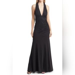 NWOT Lulus Tenth Avenue Black Ruched Halter Neck Gown Size X Large